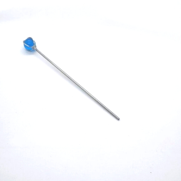 Caged 9/16" Round Aqua Translucent Glass and 5.5" Steel Hair Stick - Picture 3 of 6